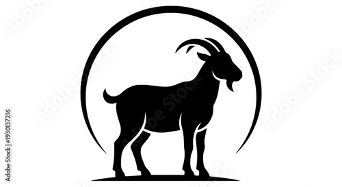 Ornamental Goat Silhouette standing on Hill, Capricon Zodiac Sign