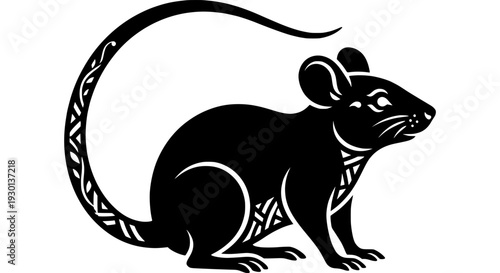 Minimalist Mouse Silhouette with Circle Frame, Rat Zodiac Symbol