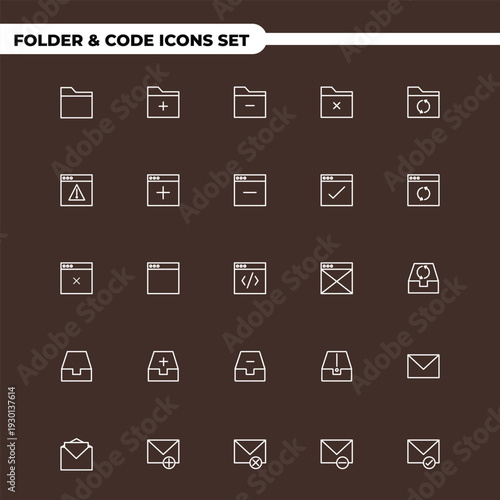 Vector illustration UI Folder and Code Web Icons Set