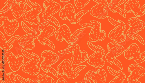 Fried Chicken Seamless Pattern. Crispy Drumstick Repeating Motif. Hand Drawn Outline Style. Monochrome And Color Variations. Packaging Textile Background.