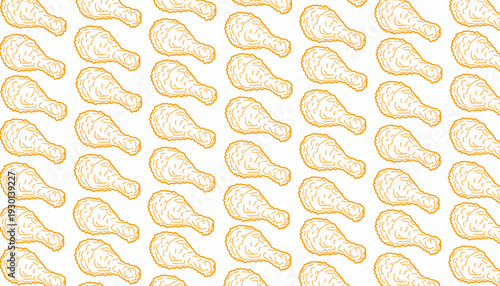 Fried Chicken Seamless Pattern. Crispy Drumstick Repeating Motif. Hand Drawn Outline Style. Monochrome And Color Variations. Packaging Textile Background.