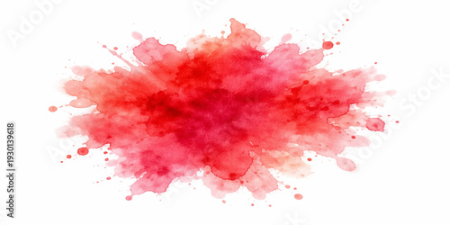 Red paint and ink splashes create a grunge watercolor splatter design with liquid red drops and brush texture patterns for an artistic vector illustration