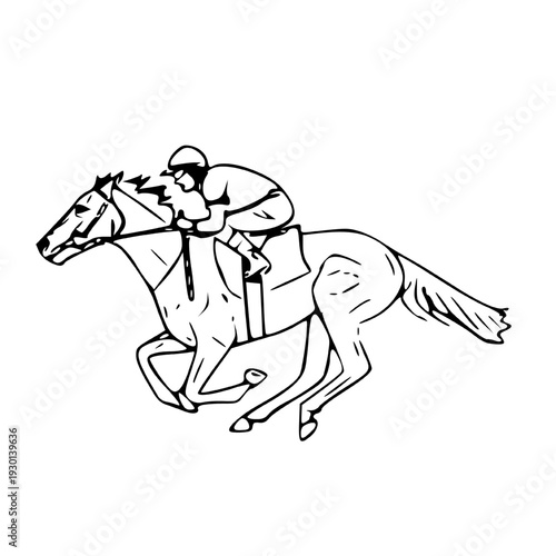 Minimalist Line Art of Jockey Riding a Galloping Racehorse.