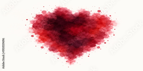 Vibrant watercolor illustration of a red paint splash heart symbol on a textured background for a romantic Valentine's Day card design