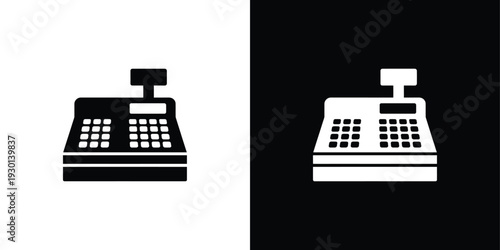 Black and white cash register on split background point of sale