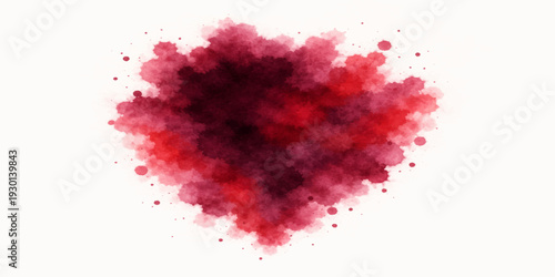 Red heart made of paint splashes and watercolor splatters creates a romantic grunge texture vector illustration for a Valentine holiday design symbol of love