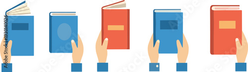 Hands Holding Books Vector Illustration Set Representing Education, Learning, Knowledge Sharing, Study Concept and Academic Reading Activities