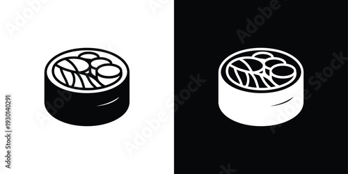 Black and white sushi rolls with contrasting backgrounds