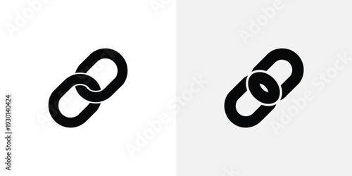 Black chain link icons with one link overlapping the other on white background