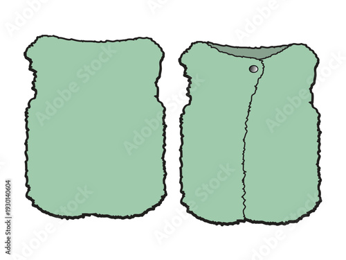 Kids sleeveless fleece jacket vector mockup template technical drawing.