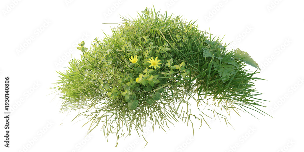 Fototapeta premium Verdant Hill Blooming with Yellow Flowers in Spring. 3D render. 