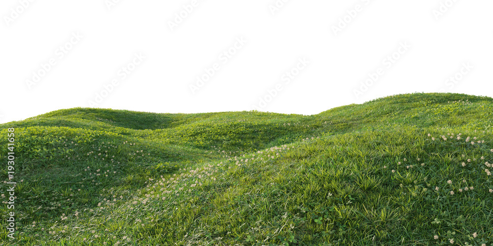 Obraz premium Hills with grass on a transparent background. 3D rendering. 