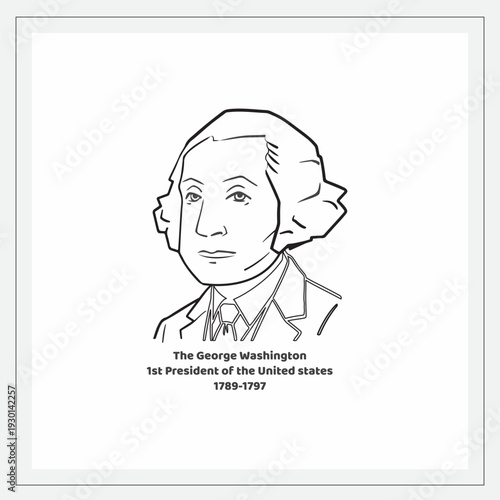 George Washington First President of the United States Historical Portrait Line Art Illustration with Dates 1789-1797