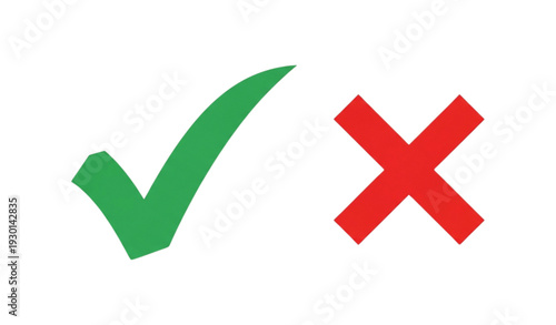 A vector graphic of a green checkmark and a red cross on a white background