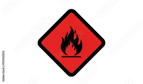 A red diamond shaped warning sign with a black flame icon