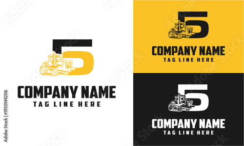 Number 5 Tractor Farming Machine Logo Vector
