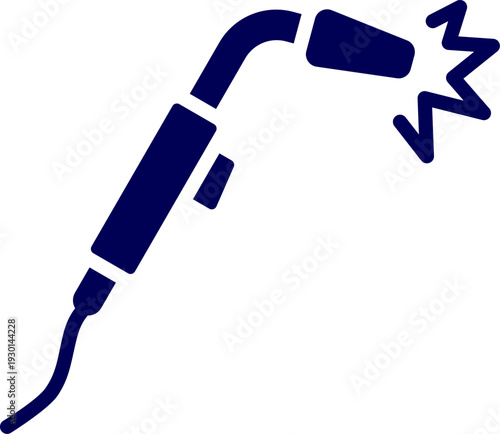 Silhouette of welding torch. Solid Welding Torch with Electric Arc. illustration of a welding torch with flame. Gas welding icon. Simple illustration of gas welding vector icon for web design. 