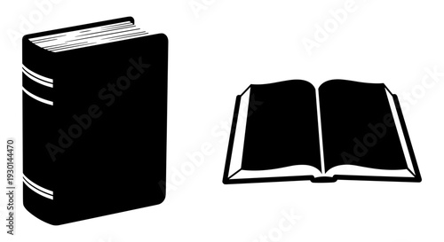 Vintage closed and open black books with classic design elements Vector, illustration