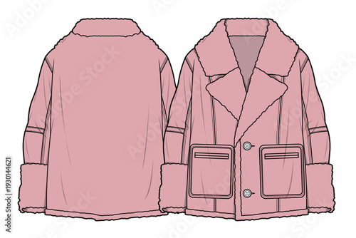 Winter peacoat vector design technical flat drawing by adobe illustrator.
