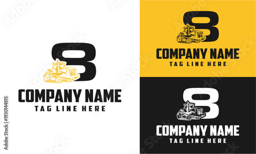 Number 8 Tractor Farming Machine Logo Vector