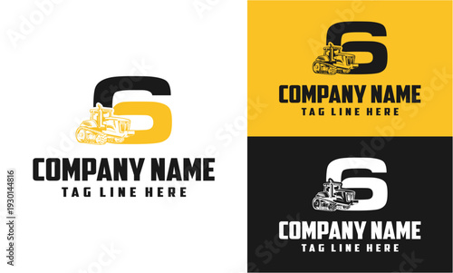 Number 6 Tractor Farming Machine Logo Vector