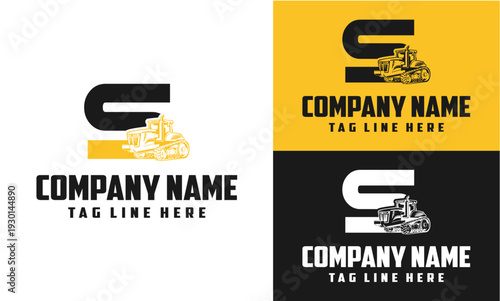 Letter S Tractor Farming Machine Logo Vector