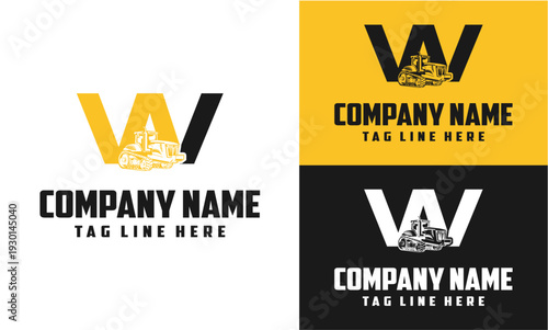 Letter W Tractor Farming Machine Logo Vector