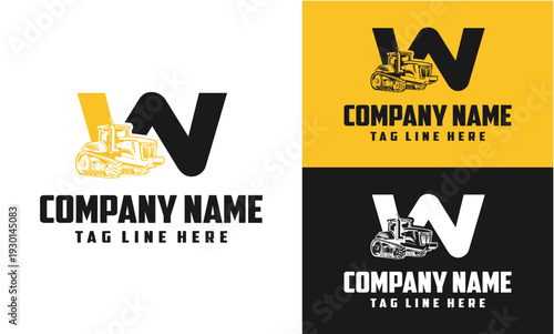 Letter W Tractor Farming Machine Logo Vector