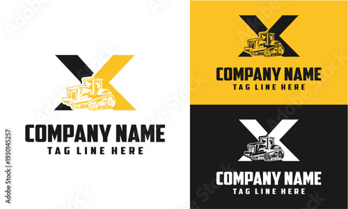 Letter X Tractor Farming Machine Logo Vector