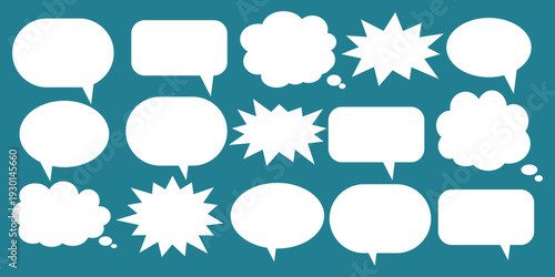 A set of chat box designs for comments on social media or comics. Vector designs of speech bubbles, text boxes, and conversation chat columns in comics.