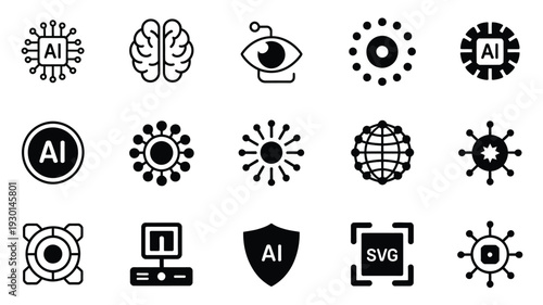 Artificial intelligence icons set ai technology symbols for business and innovation
