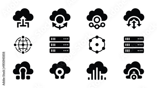Technology ai silhouette logos showing cloud computing and data storage concepts on white background
