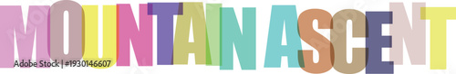 Colorful overlapping letters spelling out mountain ascent with a gradient effect in a clean design