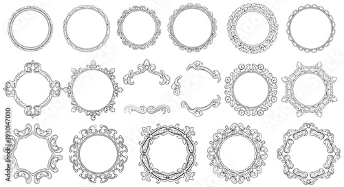 Collection of circular ornamental frames and decorative dividers, vector graphics for elegant design projects and invitations
