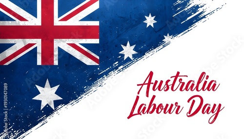 A grungy artistic representation of the Australian flag design celebrating the national holiday commemorating labour achievements and worker rights in the nation.