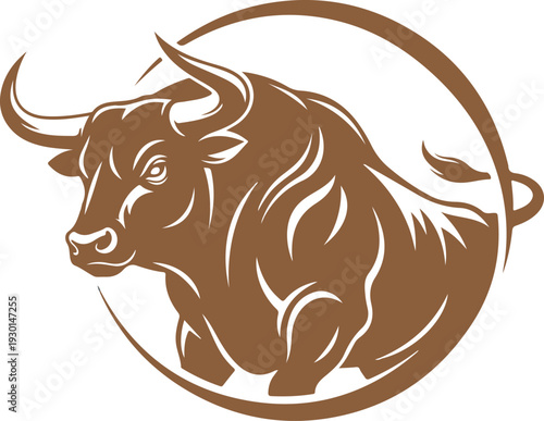 Strong Bull Head Mascot Logo Design in Circular Frame