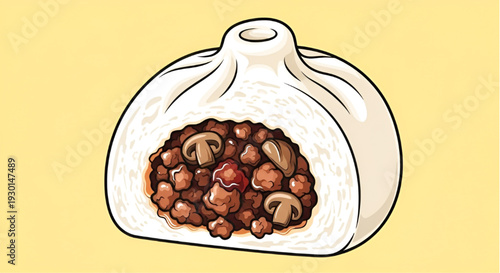 Steamed Meat Bun Bakpao with Mushroom and Minced Meat Filling
