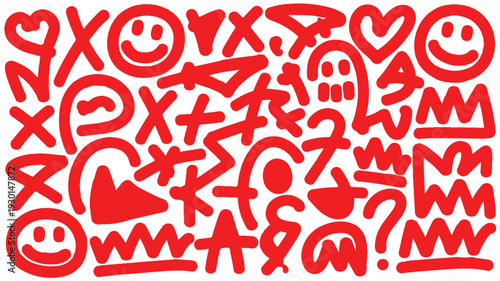 Dynamic Hand-Drawn Doodle Pattern Featuring Expressive Urban Symbols and Playful Street Art Motifs