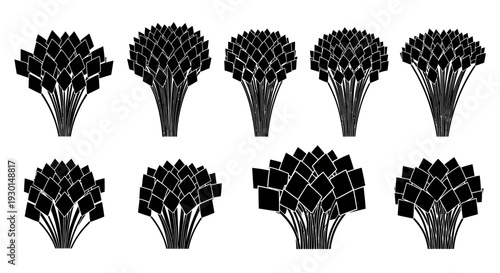 Set of black whisk icons on white background for cooking and baking