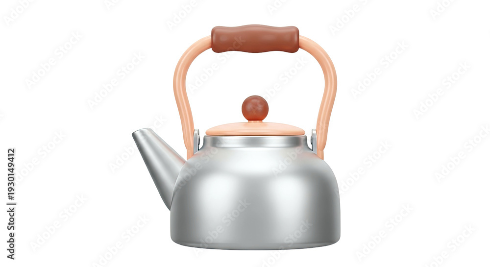 Obraz premium Modern Stainless Steel Kettle with Brown Handle and Peach Lid