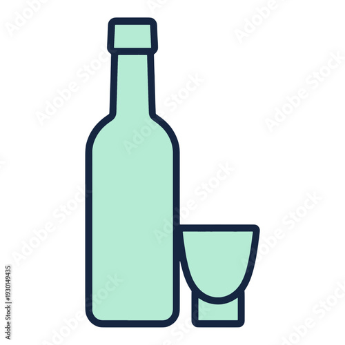 Mint Alcohol Bottle and Shot Glass UI Icon for App Interface