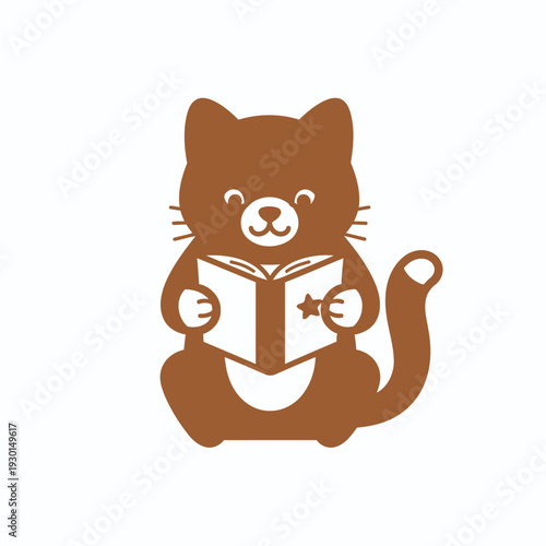 Cute Cat Reading Book with Star Bookmark