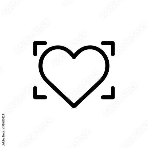 Outline Heart with Camera Viewfinder Frame UI Icon for App UI