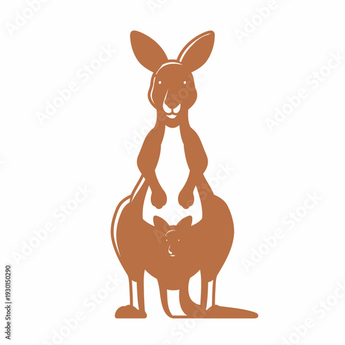 Kangaroo and Joey in a Maternal Pose in Brown Silhouette