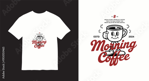 Morning coffee cup character with legs in retro style