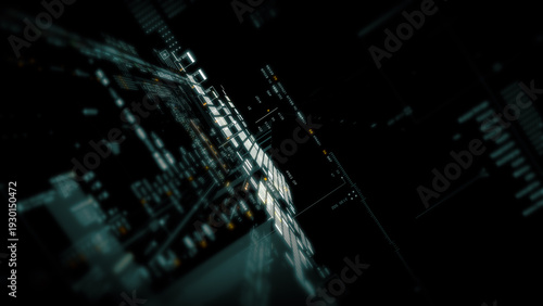 Global data network world map with matrix style grid, glowing HUD interface and streaming light trails, futuristic internet, IoT connectivity and digital simulation background