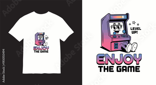 Enjoy the game text and arcade machine character