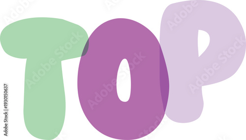 Top word art with soft green and purple rounded letters, playful font, simple cheerful design for kids' content or games