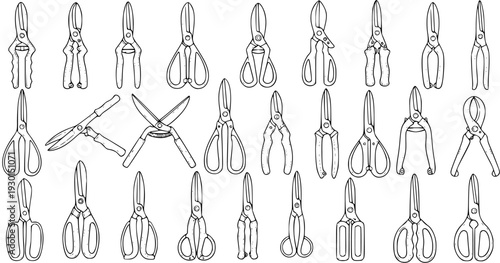 Line Art Collection: A Diverse Set of Gardening Scissors Illustrations