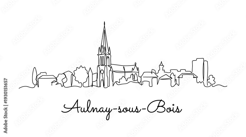 Fototapeta premium Aulnay-sous-Bois city skyline minimalist single line drawing isolated on white background vector illustration